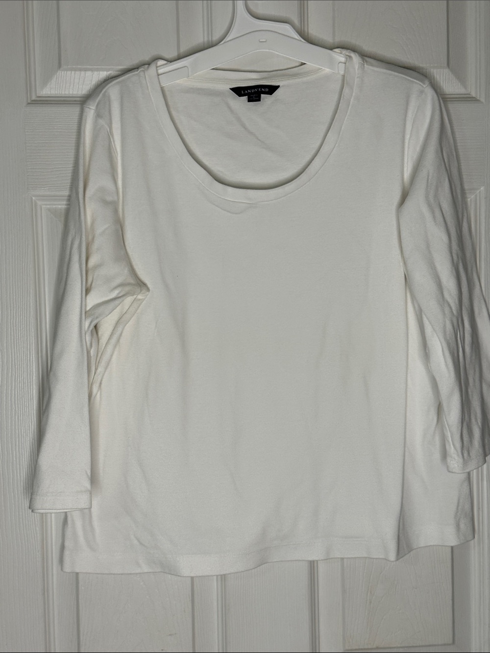 Lands' End Women's White Scoop Neck Long Sleeve Top